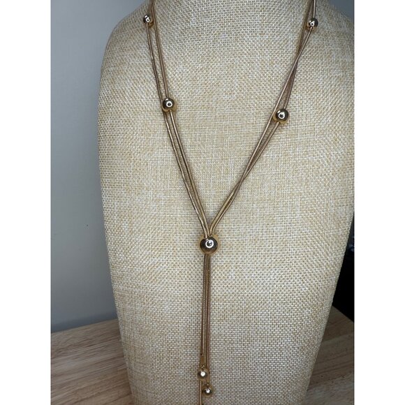 Alfani Gold-Tone Multi-Strand Ball Station Lariat Necklace - Picture 5 of 11